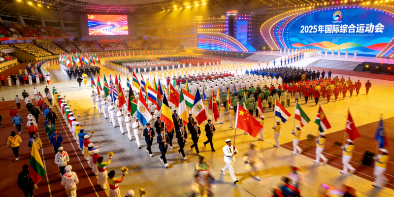 大型国际综合赛事开幕式盛况：各国运动员齐聚