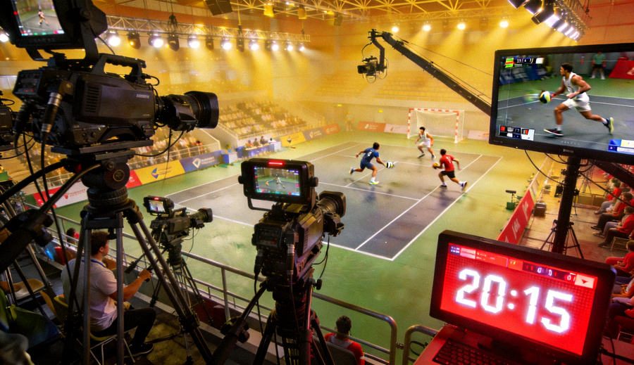 体育赛事直播现场多机位拍摄与实时比分画面